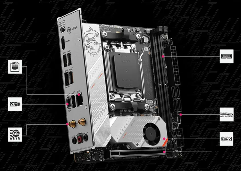 MSI MPG B650I EDGE WIFI Soket AM5 DDR5 6600(OC)MHz Mini-ITX Gaming Anakart