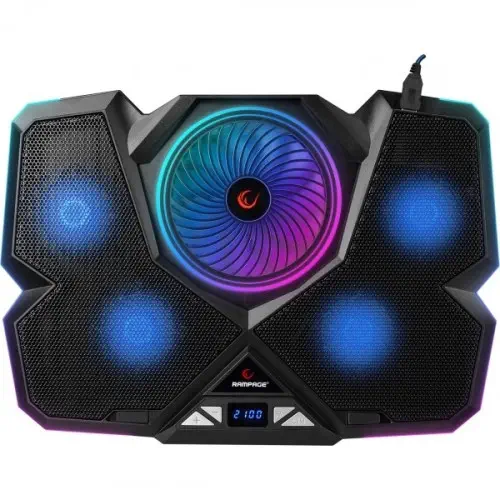 Rampage Breeze S50 Telefon Tutuculu 5xFan RGB Yükseklik Ayarlı LCD Göstergeli 15-17″ Notebook Soğutucu