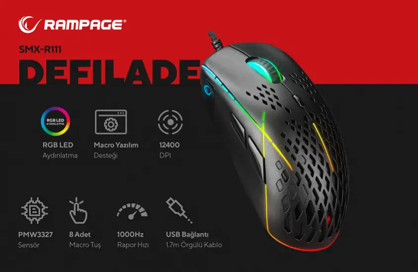 Rampage SMX-R111 DEFILADE Kablolu Gaming Mouse