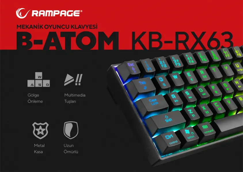 Rampage B-Atom KB-RX63 Mekanik Kablosuz Mini Gaming Klavye