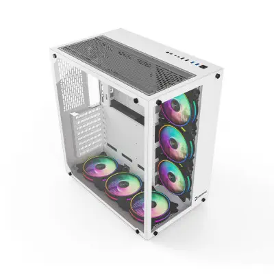 GamePower WARCRY ATX 6 * ARGB Sessiz Fan Temper Cam Gaming RGB Kontrolcüsü ve Uzaktan Kumanda Beyaz Kasa