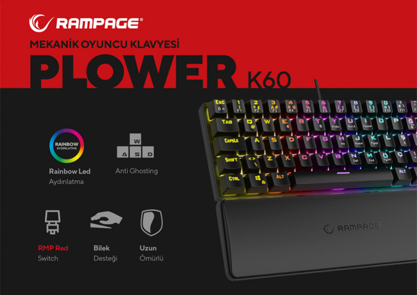 Rampage Plower K60 Siyah Mekanik Kablolu Mini Gaming Klavye
