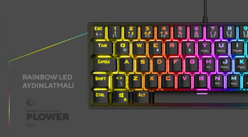 Rampage Plower K60 Siyah Mekanik Kablolu Mini Gaming Klavye