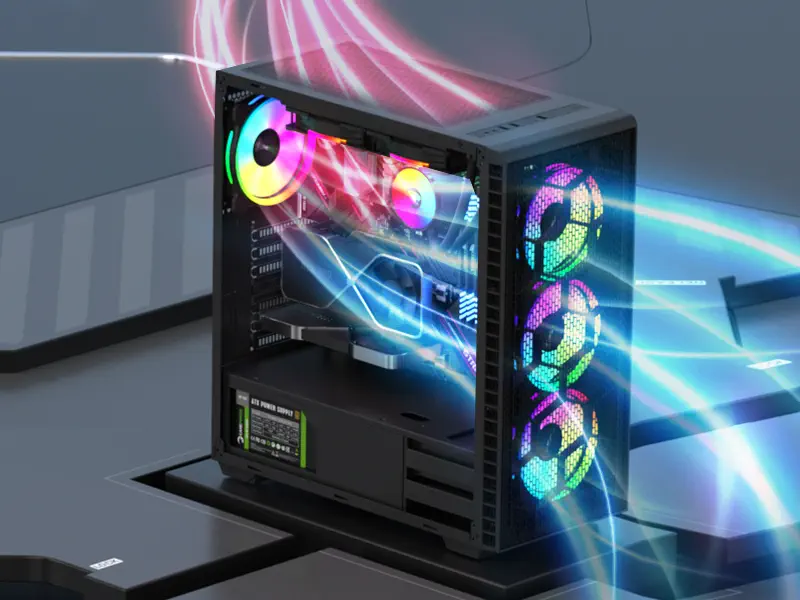 GamePower Horizon Gaming 4*120mm RGB Fan Mesh Kasa RGB Kontrolcü ve Uzaktan Kumanda