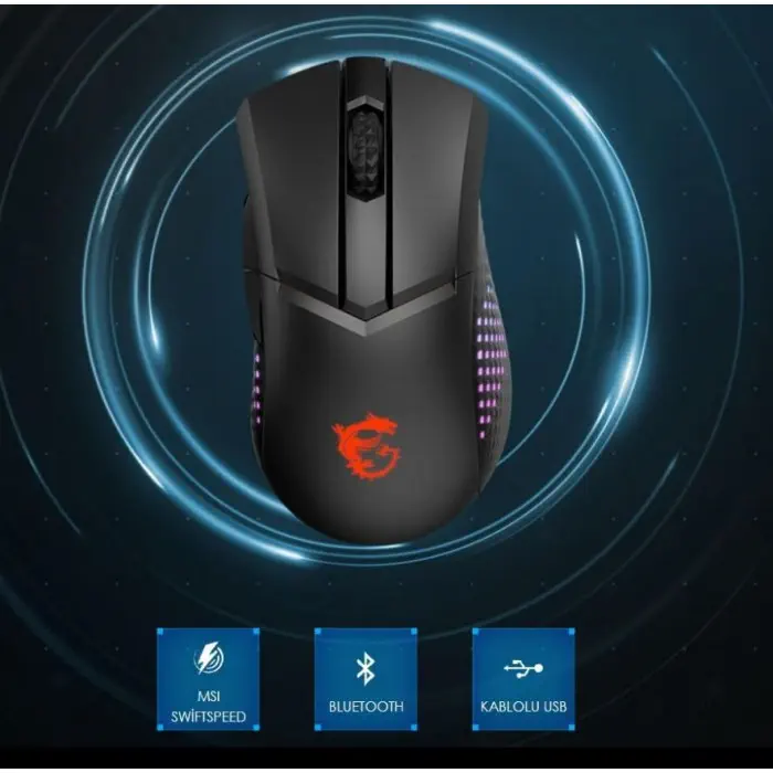 MSI Clutch GM51 Lightweigth Wireless 26000DPI 6 Tuş RGB Optik Kablosuz Gaming Mouse      