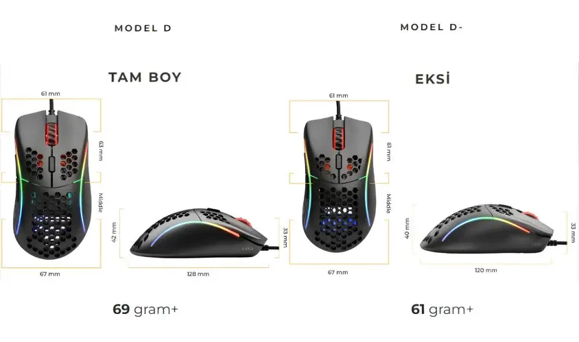 Glorious Model D Minus Kablolu Mat Siyah Oyuncu Mouse