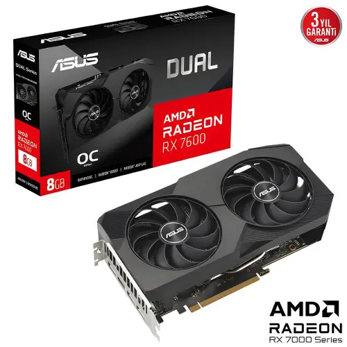 Asus DUAL-RX7600-O8G GDDR6 128Bit DX12 Ekran Kartı