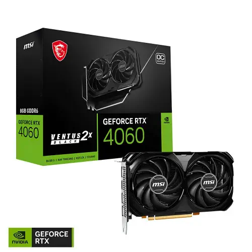MSI GeForce RTX 4060 VENTUS 2X BLACK 8G OC GDDR6 128Bit DX12 DLSS 3 Gaming Ekran Kartı