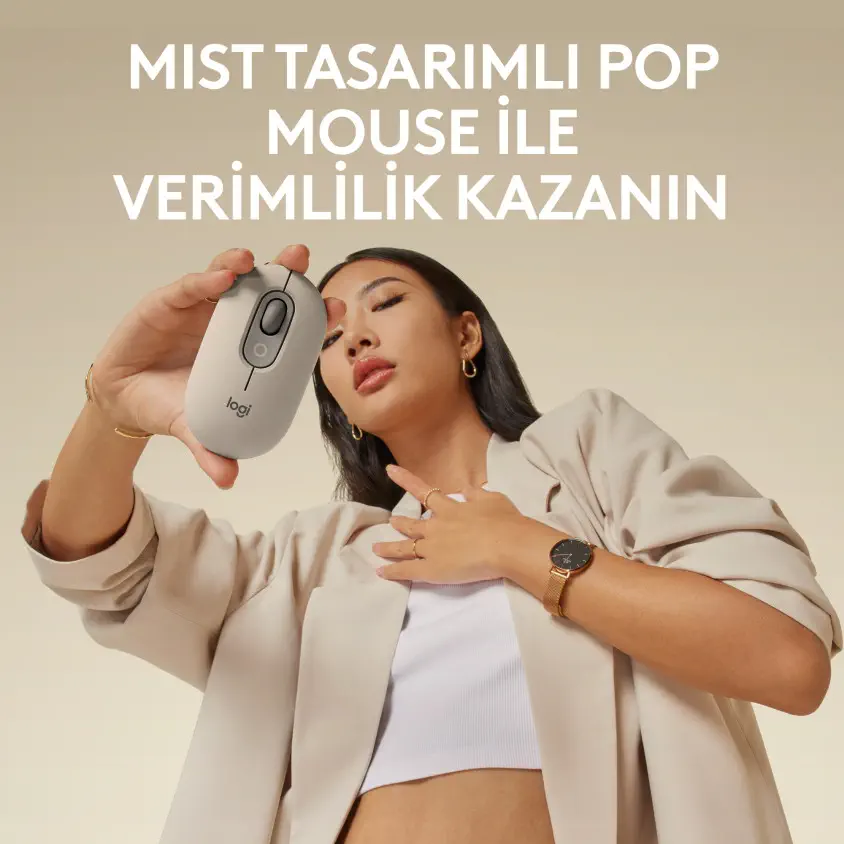 Logitech POP Emoji Tuşlu Bej Kablosuz Mouse 