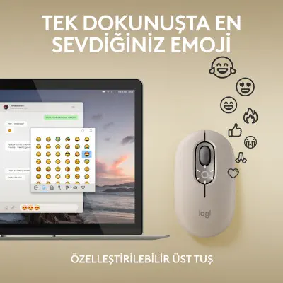 Logitech POP Emoji Tuşlu Bej Kablosuz Mouse