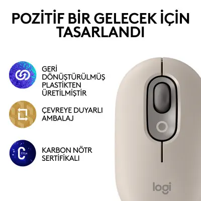 Logitech POP Emoji Tuşlu Bej Kablosuz Mouse 