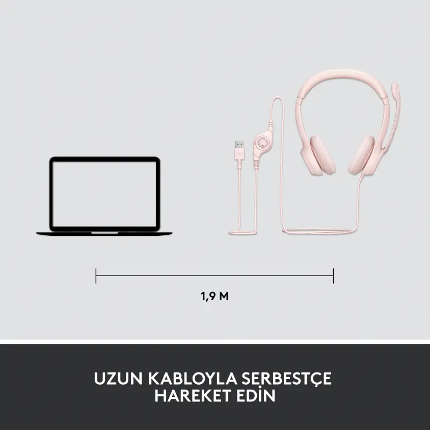 Logitech H390 Mikrofonlu Kulaklık Pudra Pembe 981-001281