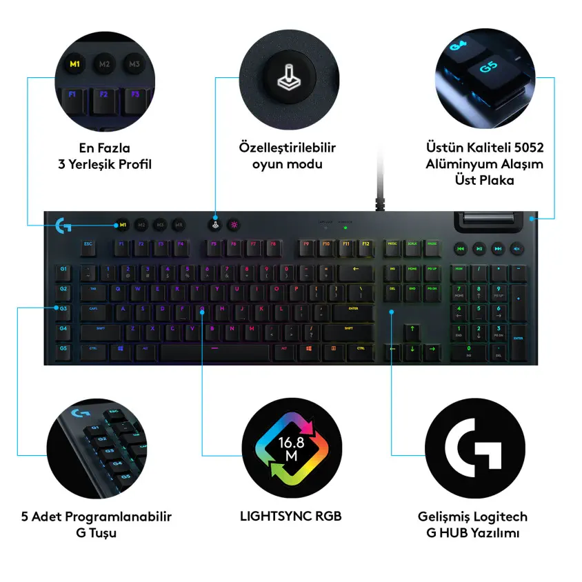 Logitech G815 Tactile Mekanik Kablolu Gaming Klavye