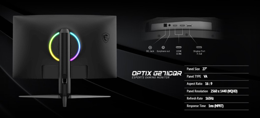 MSI Optix G271CQR 1ms 165Hz VA WQHD Curved Gaming Monitör