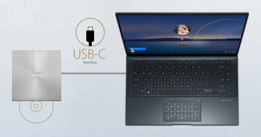 Asus ZenDrive U8M SDRW-08U8M-U Type-C Destekli Gümüş CD/DVD Yazıcı