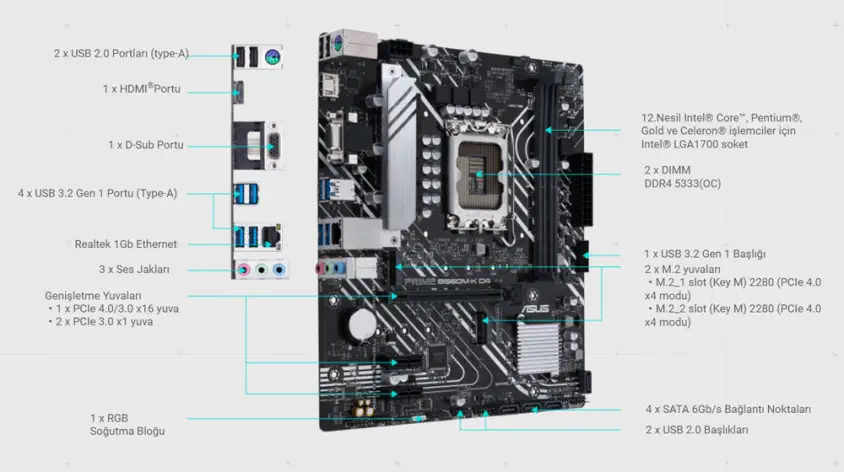 ASUS Prime B660M-K D4 Gaming Anakart