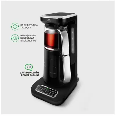 Karaca Çaysever Robotea Pro 4in1 2500 W Starlight Konuşan Cam Demlikli Çay Makinesi