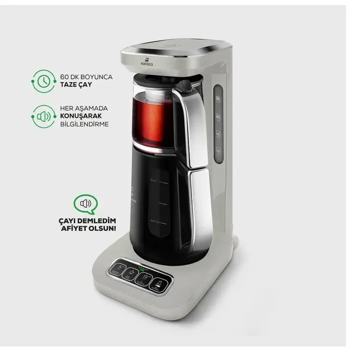 Karaca Çaysever Robotea Pro 4in1 2500 W Starlight Konuşan Cam Demlikli Çay Makinesi
