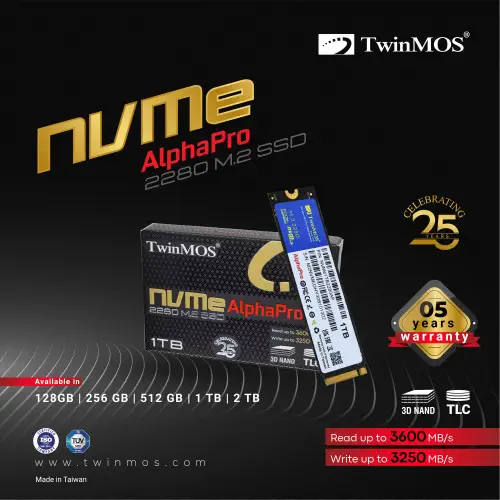 TwinMOS 512GB NVMe512GB2280AP 3600-3250Mb/sn PCIe Gen3 NVMe M.2 SSD Disk