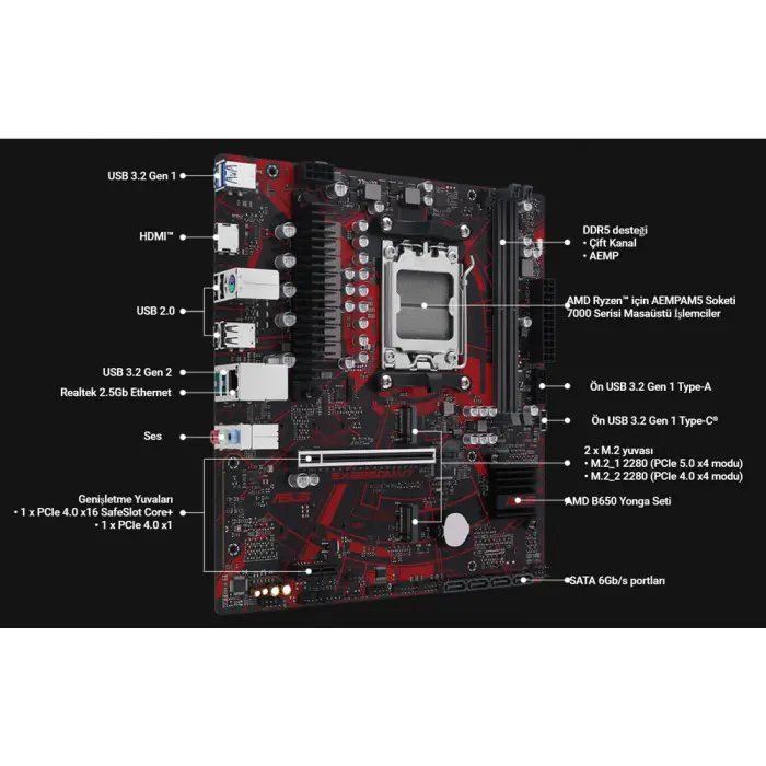 Asus EX-B650M-V7 AMD Soket AM5 DDR5 8000MHz Micro-ATX Anakart