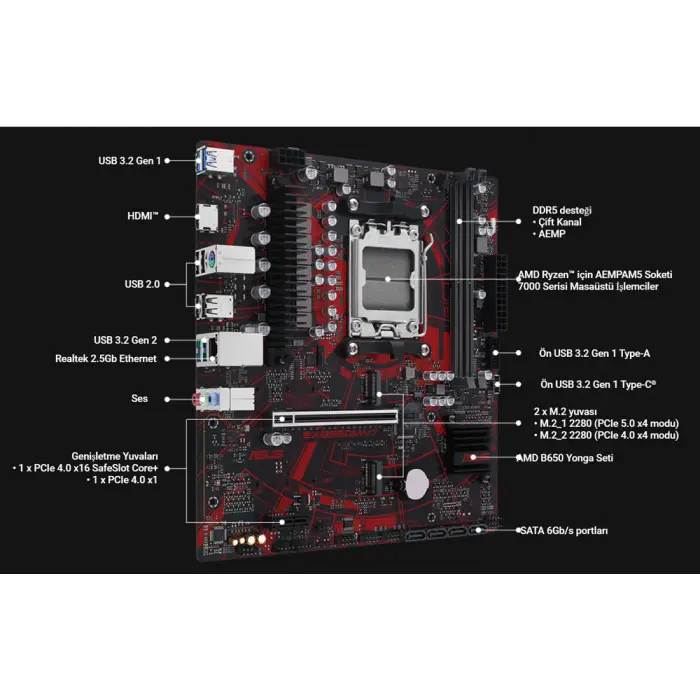 ASUS EX-B650M-V7 AMD Soket AM5 DDR5 8000MHz Micro-ATX Anakart