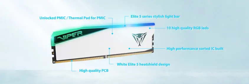 Patriot Viper Elite 5 RGB PVER596G60C42KW 96GB (2x48GB) DDR5 6000MHz CL42 Gaming Ram