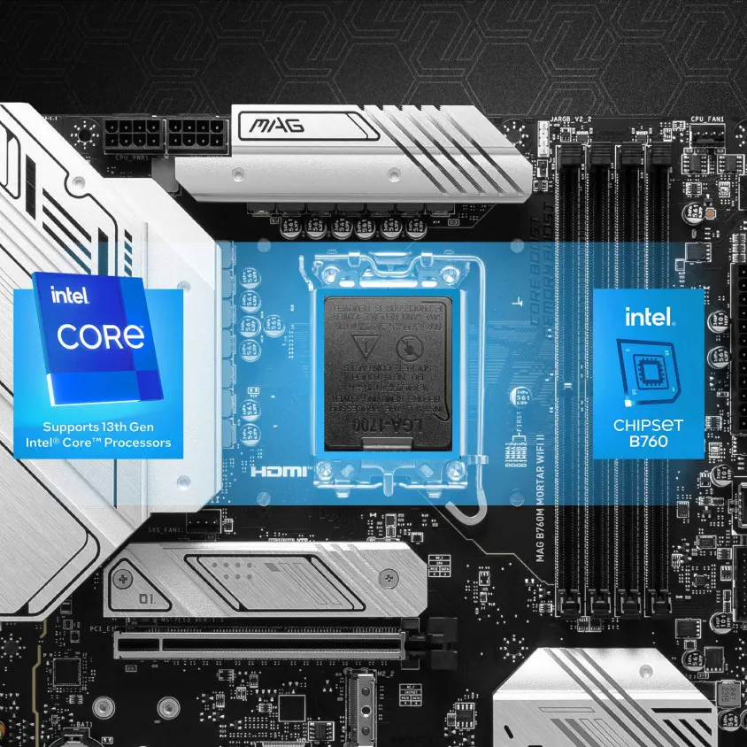 MSI MAG B760M MORTAR WIFI II Intel B760 Soket 1700 DDR5 7800(OC) ATX Gaming (Oyuncu) Anakart