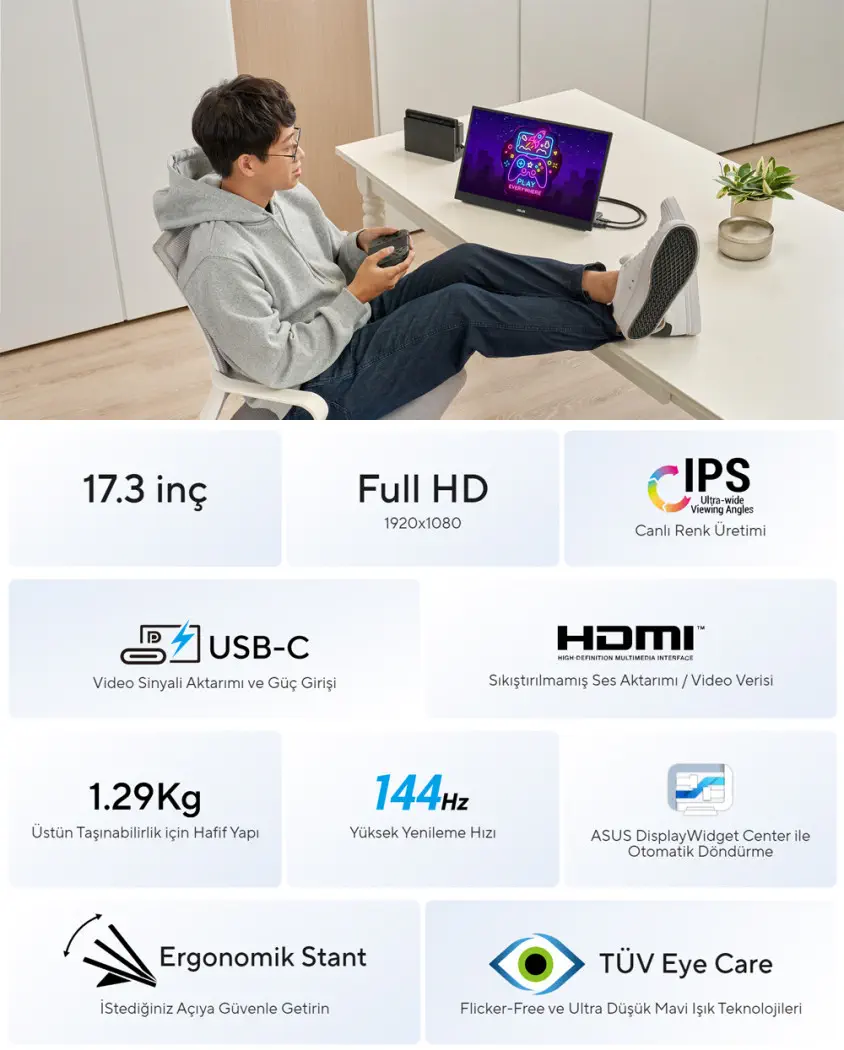 ASUS ZenScreen MB17AHG 17.3” Taşınabilir Monitör