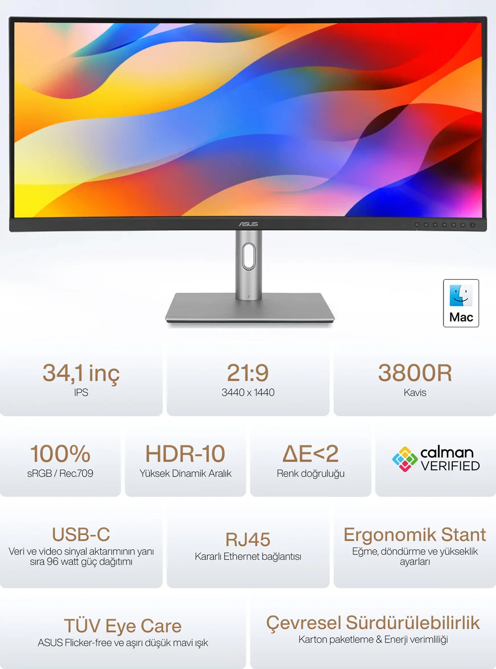 ASUS ProArt PA34VCNV 34,1″ 5ms 60Hz IPS Monitör