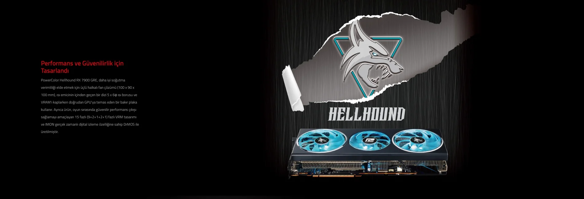 POWERCOLOR HELLHOUND RX7900GRE 16G-L/OC 16GB GDDR6 256Bit DX12 Gaming Ekran Kartı