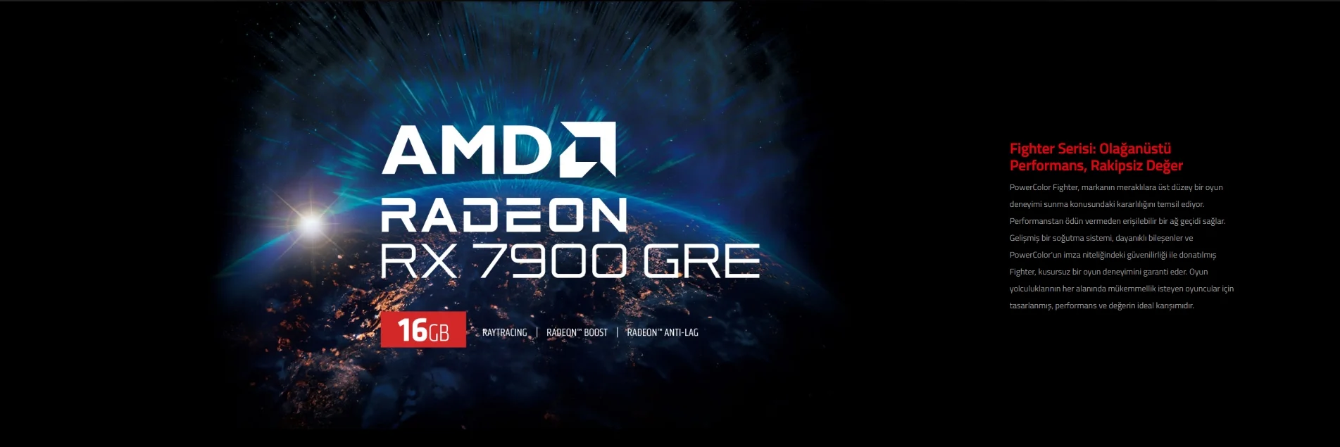 POWERCOLOR FIGHTER RX7900GRE 16G-F/OC 16GB GDDR6 256Bit Gaming Ekran Kartı