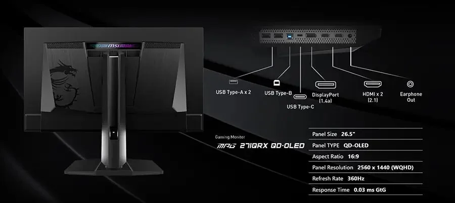 MSI 26.5” MPG 271QRX QD-OLED 2560x1440 (WQHD) Monitör
