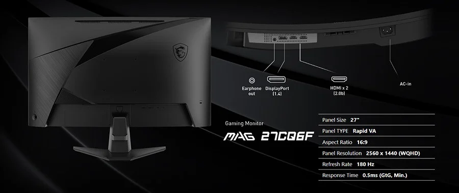 MSI MAG 27CQ6F 27&#039;&#039; 180Hz 0,5ms WQHD Rapid VA Curved Gaming Monitör