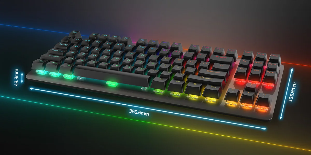 GamePower Eva 7 60M Mekanik Kablolu, 2.4Ghz, Bluetooth 3 Mod Blue Switch Türkçe Q 88 Tuş USB RGB Gaming Klavye - 3 Yıl Garantili