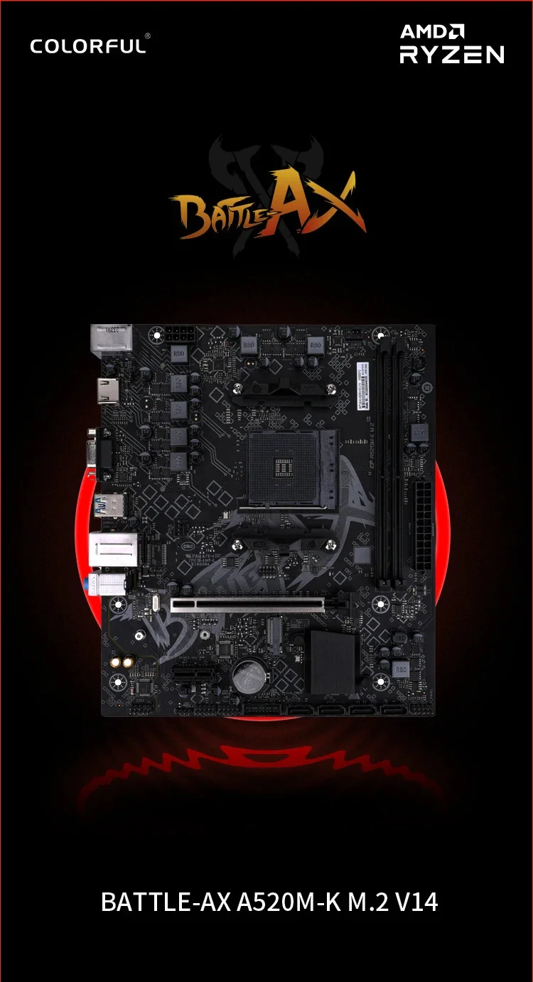 COLORFUL BATTLE-AX A520M-K M.2 V14 DDR4 3200MHz mATX AM4 Gaming (Oyuncu) Anakart