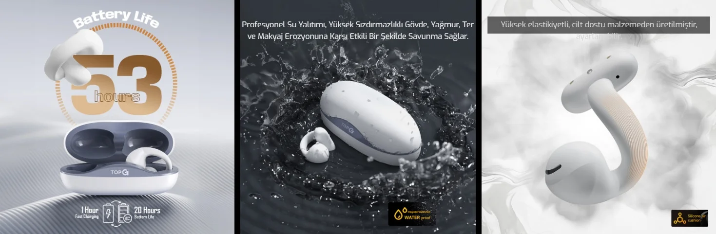 TopG Vox Q4 Ear Clip Bej Kulak İçi Bluetooth Kulaklık