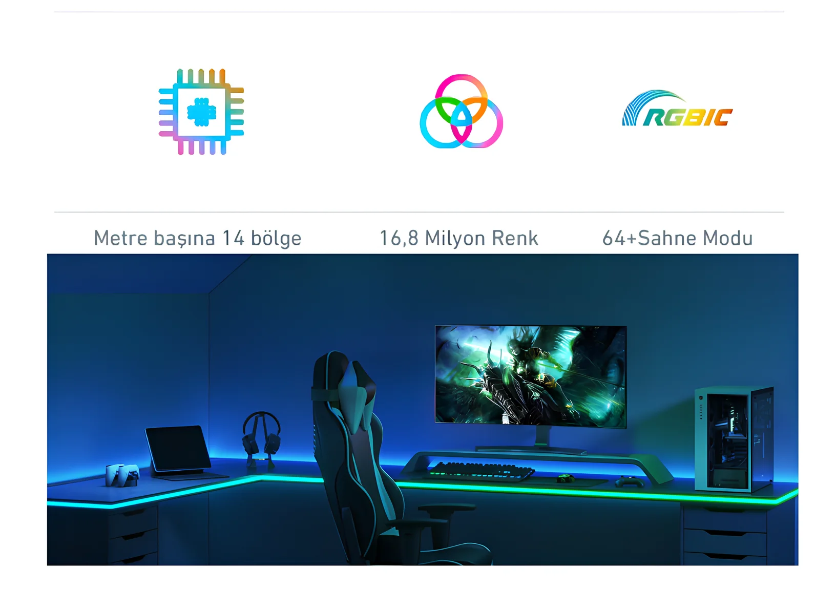 Govee Neon Oyun Masası Çevresi Şerit Işık - H61C3