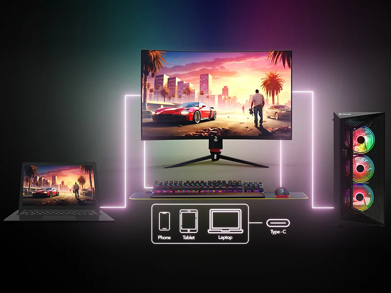 GamePower 32'' Vision V30 Curved 1000R RGB 240Hz 1ms 2K (QHD) , Kvm, Speaker, Type C Gaming Monitör (Sıfır Ölü Piksel Garantili)