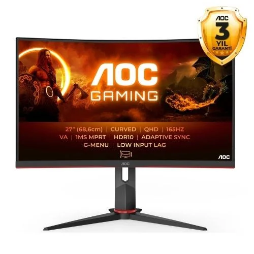 AOC CQ27G2SE/BK 27″ 1 ms 165Hz QHD Curved Gaming (Oyuncu) Monitör