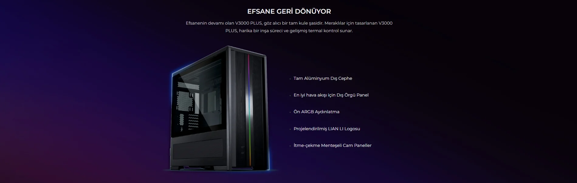Lian Li V3000 Plus Siyah Full-Tower E-ATX Gaming (Oyuncu) Kasa