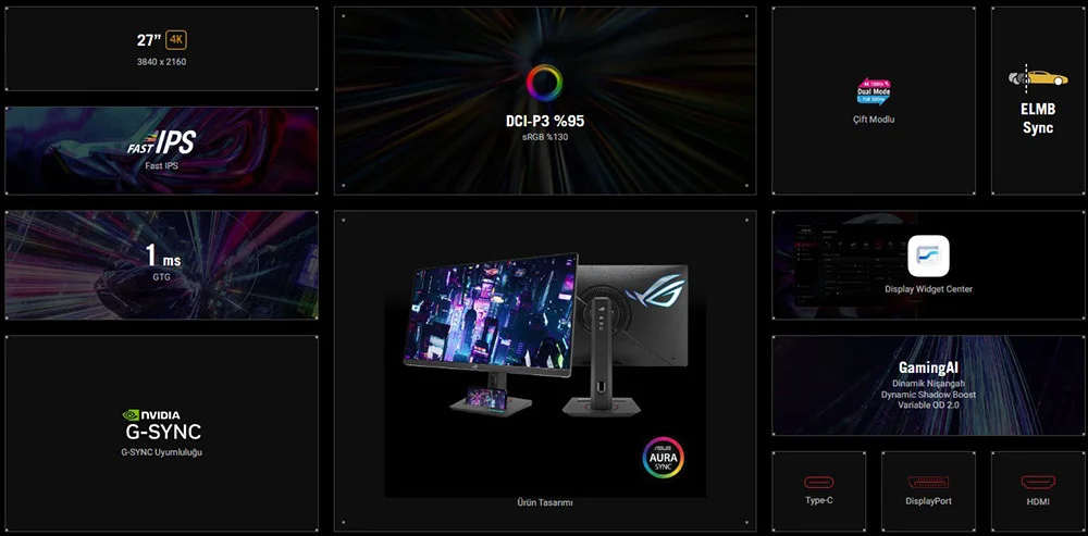 ASUS ROG Swift XG27UCG 27″ 4K 1ms 160Hz G-Sync Ultrafast IPS Gaming (Oyuncu) Monitör