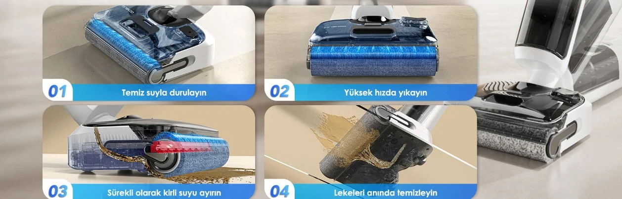 Tineco Floor One S6 Stretch Islak Kuru Dikey Şarjlı Süpürge