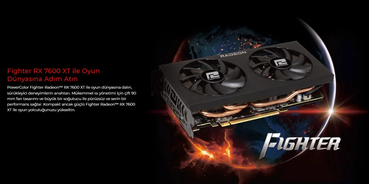 POWERCOLOR FIGHTER RX 7600XT 16GB GDDR6 128Bit DX12 Gaming (Oyuncu) Ekran Kartı