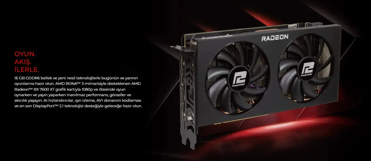 POWERCOLOR FIGHTER RX 7600XT 16GB GDDR6 128Bit DX12 Gaming (Oyuncu) Ekran Kartı