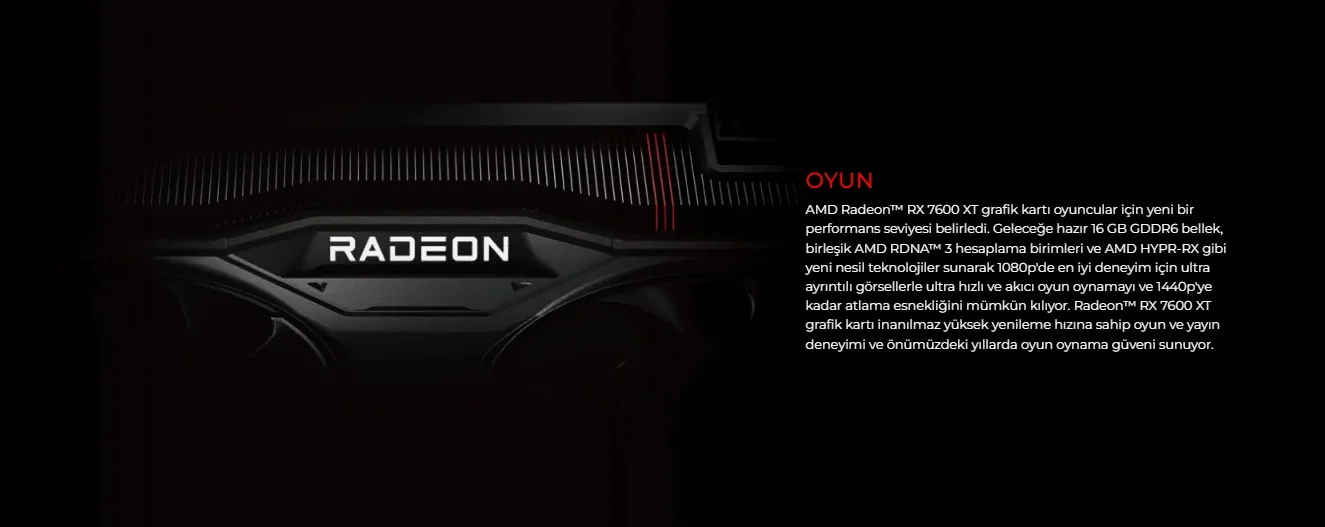 POWERCOLOR FIGHTER RX 7600XT 16GB GDDR6 128Bit DX12 Gaming (Oyuncu) Ekran Kartı