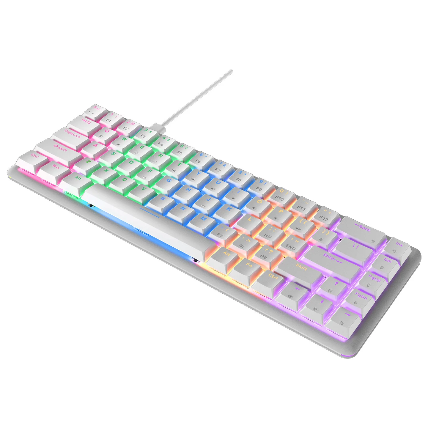 Rampage REBEL Beyaz Low Profile Blue SWITCH Mekanik Gaming Oyuncu Klavye US Layout English Rainbow