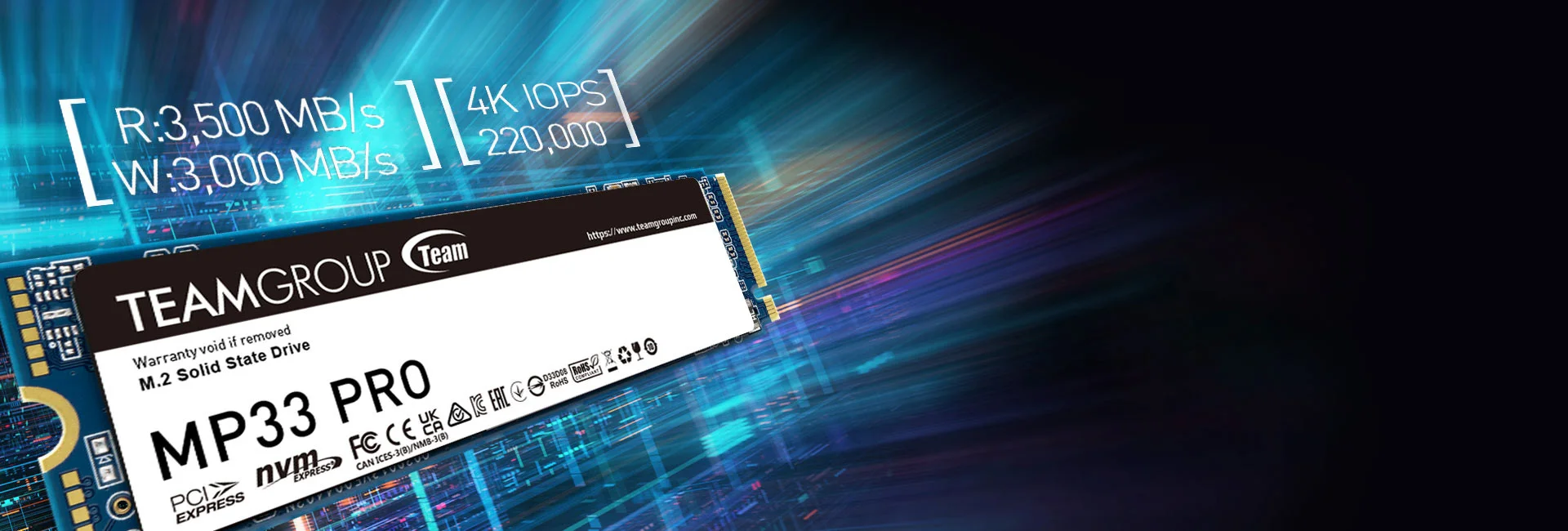 Team MP33 Pro 1TB 3500/3000MB/s NVMe PCIe Gen3x4 M.2 SSD Disk