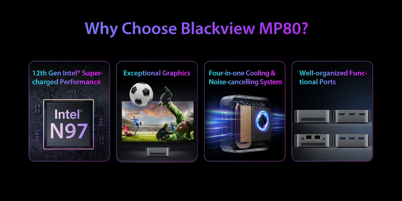 Blackview MP80 MiniPC Intel N97 3.4Ghz/16GB/512GB M.2/Win11 Pro