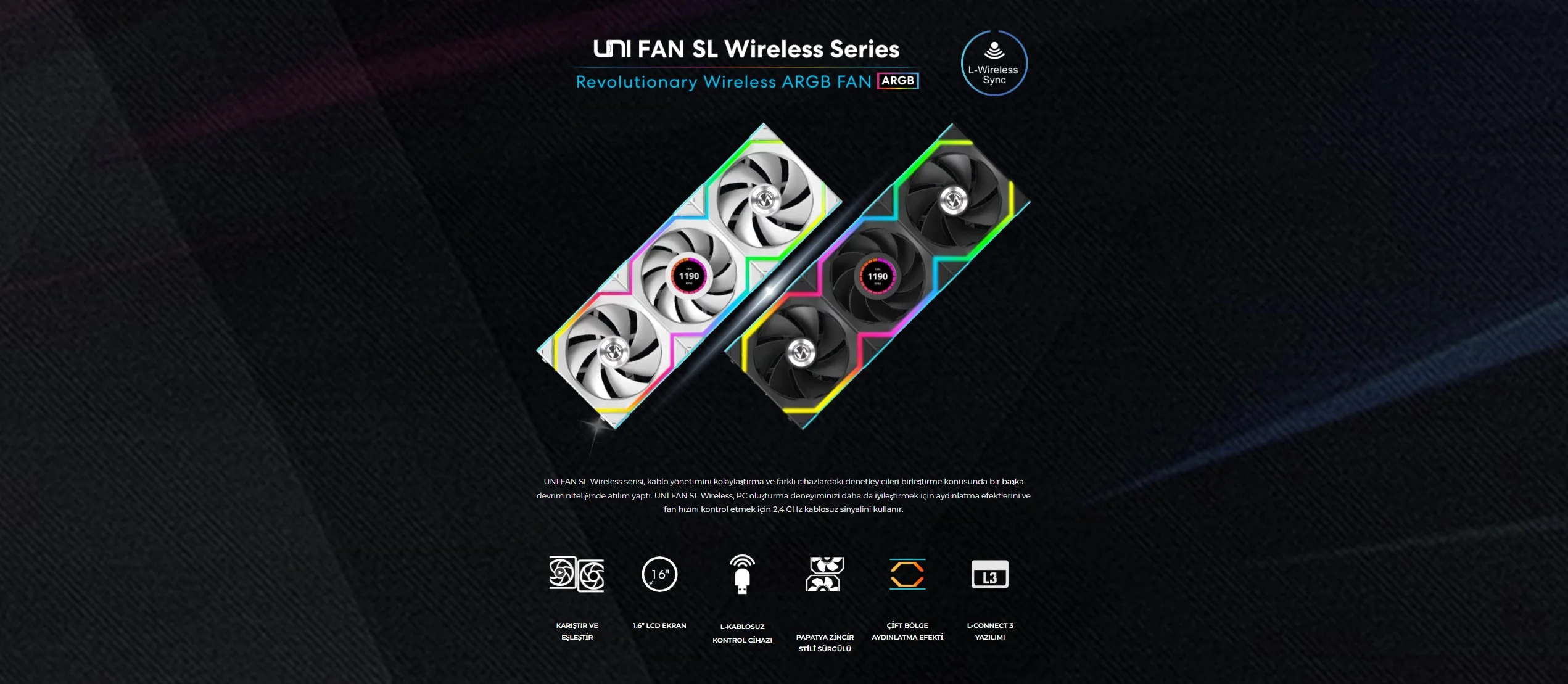 Lian Li UNI FAN REVERSE SL WIRELESS LCD 1x120mm Beyaz Kasa Fanı (G99.12RSLLCD1W1W.00)