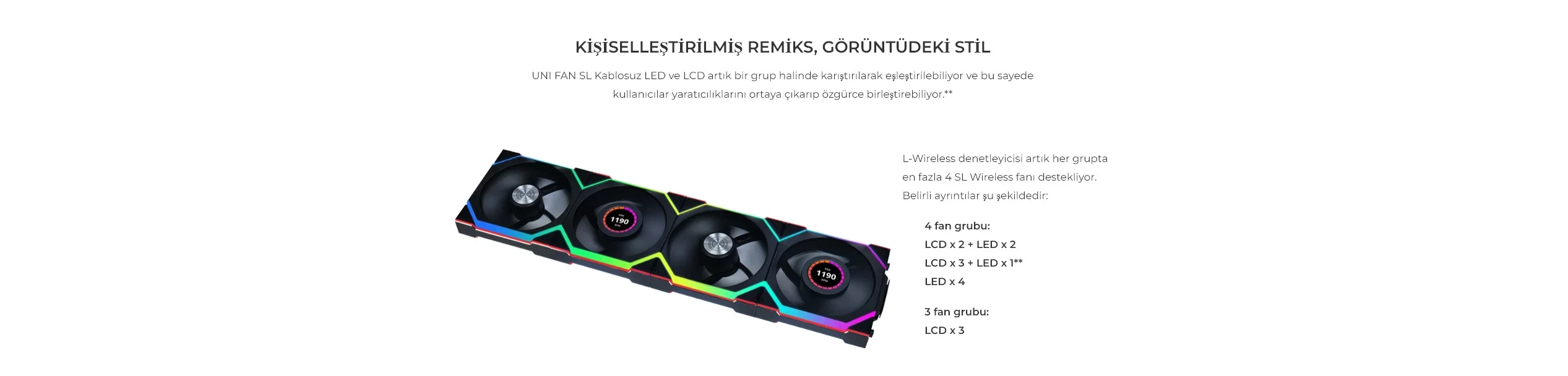 Lian Li UNI FAN REVERSE SL WIRELESS LCD 1x120mm Beyaz Kasa Fanı (G99.12RSLLCD1W1W.00)